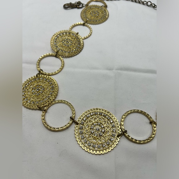 Chain Belt Gold Tone Filigree Chain Extender Rhinestones - Picture 3 of 6